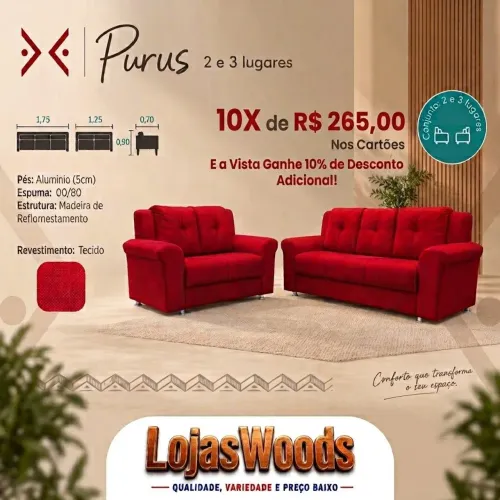 Sofá Purus Marjom 10X R$ 265,00 Nos Cartões