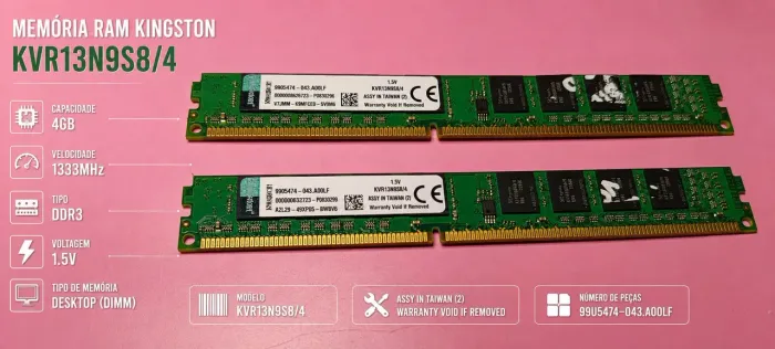 Kit Memória RAM Kingston 8GB DDR3 1333MHz (2x4GB)