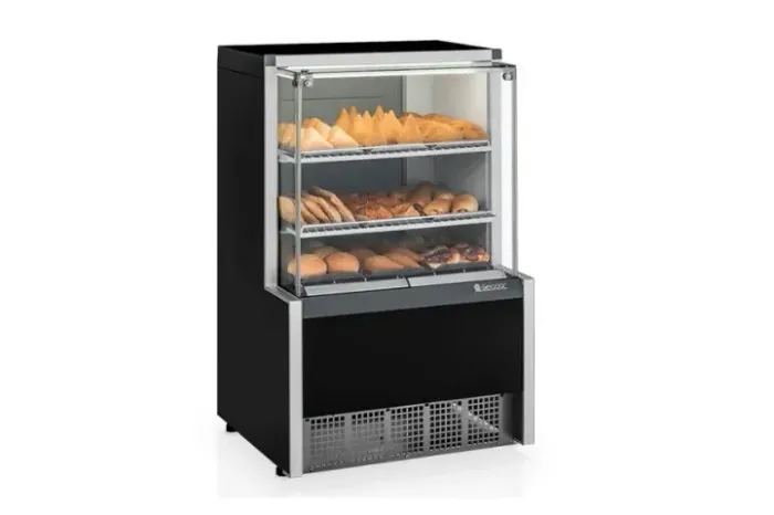 Vitrine Estufa Gelopar Aurora MEQA-075R PR Vidro Reto Preto 75cm com 9 Bandejas