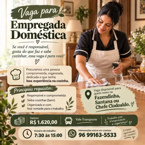 VAGA DE EMPREGO PARA DOMÉSTICA