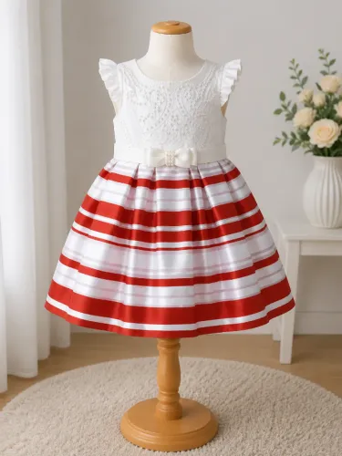 Vestido Infantil Vermelho e branco Tam. Aprox. 1 Ano Festa