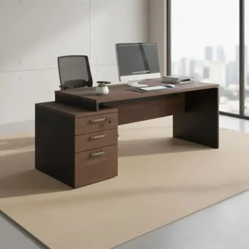 Mesa Pedestal Reta 3 Gavetas 1,92x0,70 Marsala Preto Escritório Executivo 23485