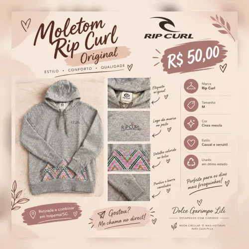 Moletom Feminino Rip Curl Original Cinza - Tamanho M