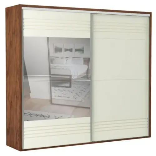 Guarda-Roupa 2 Portas de Correr Espelhado Ripado MDF