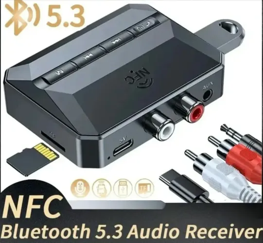 Receptor de áudio Bluetooth com NFC, entrada para pendrive, cartão SD, RCA