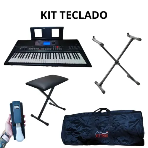 Kit Teclado Yamaha PSR-E 433 + Suporte + Banqueta + Pedal + Capa