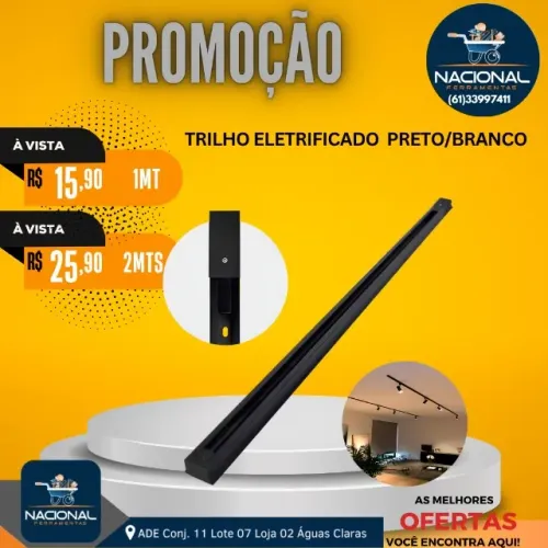 Trilho Eletrificado Preto/Branco 1 Metro Para Iluminação