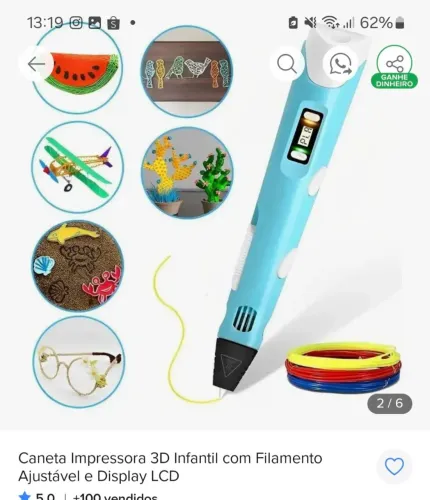 Caneta impressora 3D infantil na caixa