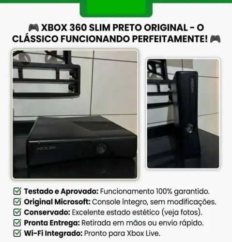XBOX 360 SLIM PRETO ORIGINAL - O CLÁSSICO FUNCIONANDO PERFEITAMENTE!