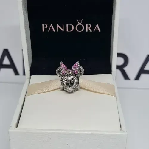 Charm Pandora Disney Minnie Original Prata 925 Com Zircônias | Berloque Edição Limitada Fe