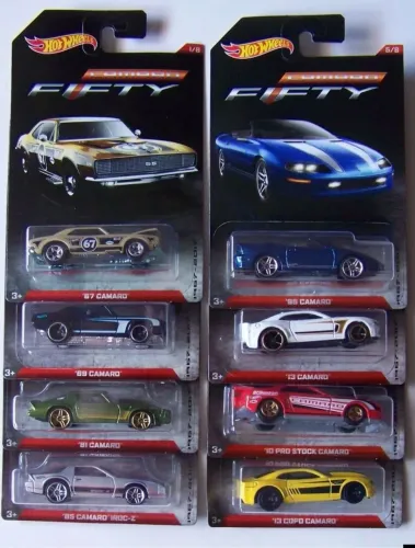 Conjunto completo de 8 miniaturas Hot Wheels Camaro Fifty 50, 2016/2017