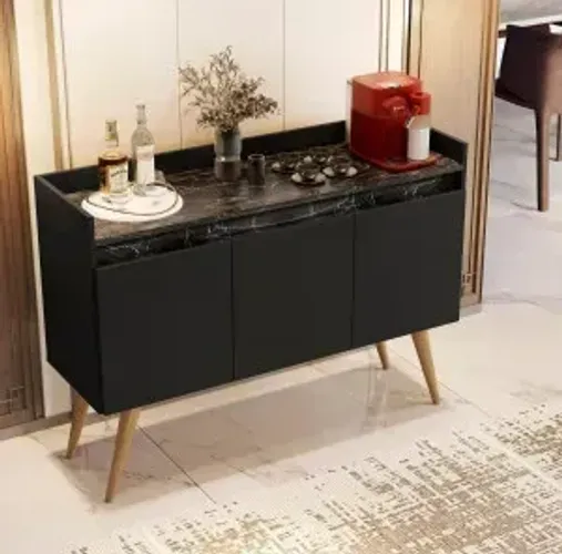 Buffet Gold Marmorizado 3 portas Preto/Marmore Preto