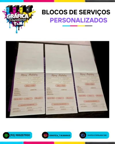 blocos de serviços/recibos personalizados