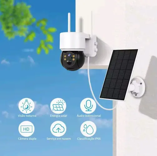 Câmera Solar Wi-Fi 1080p Externa à Prova de Chuva  Visão Noturna  Fácil Instalação