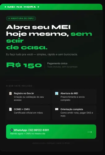 Abertura de MEI - Faço tudo por você | CNPJ no mesmo dia