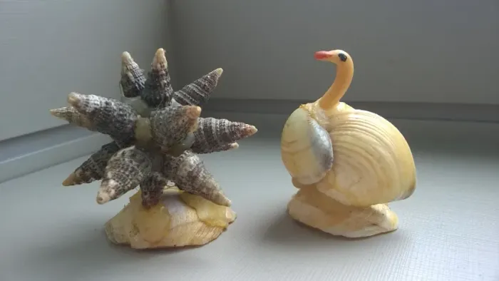 Antigas Esculturas em Conchas  anos 80  Artesanais   lindas, raridade .