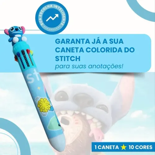 Caneta Esferográfica Stitch Multicolorida Com 10 Cores