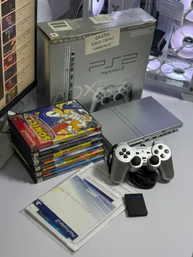 Playstation 2 prata, caixa + manuais