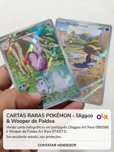 Lote 2 Cartas Pokémon Ilustração RARA / AR - Sliggoo e Wooper de Paldea (Originais)