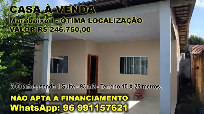 CASA NO MARABAIXO 1 COM 3 QUARTOS