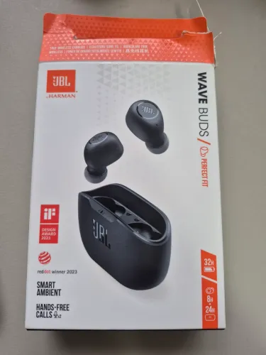 Fone Bluetooth JBL Wave Buds Preto - Completo na Caixa (Importado)