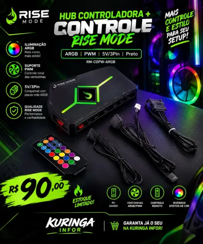 HUB Controladora + Controle Rise Mode ARGB | PWM | 5V/3Pin