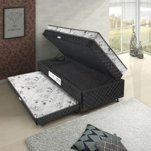 Base Box Baú Solteiro com cama Auxiliar Espuma - 88x188x35 - Somos Fabricantes