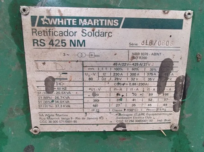 Solda retificadora white martins
