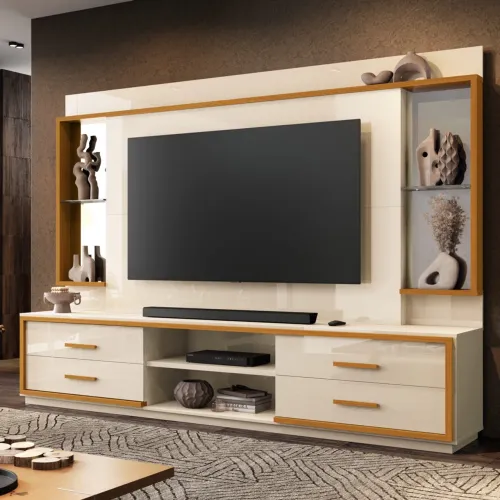 Home Theater até 75? Leni Off White/Cedro Natural tt443