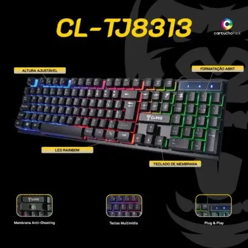 TECLADO SEMI MECÂNICO GAMER RGB CLANM
