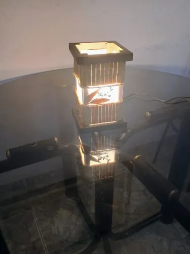 Abajur de mesa cabeceira cômoda luminária rustico telinha de bambu madeira sala quarto hot
