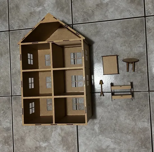 casinha de boneca de mdf com móveis 