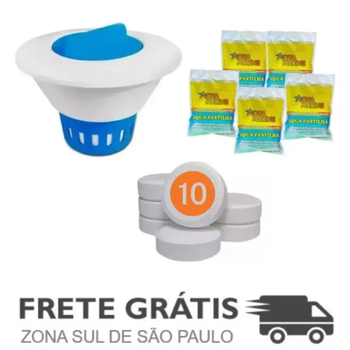 Kit Clorador Para Piscina Kit 1+ Flutuador 10+ Pastilha de Cloro - Produto Aqua Marine.