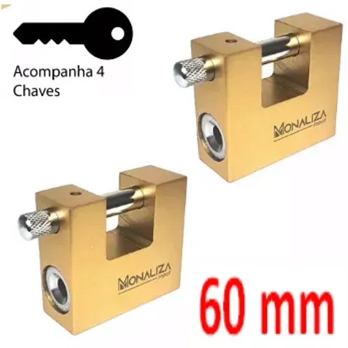 Kit com 2 Cadeados Grandes de 60mm com 4 chaves Barra Tranversal Mais Segurança z932