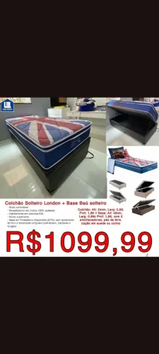 Colchão Solteiro London + Base Baú