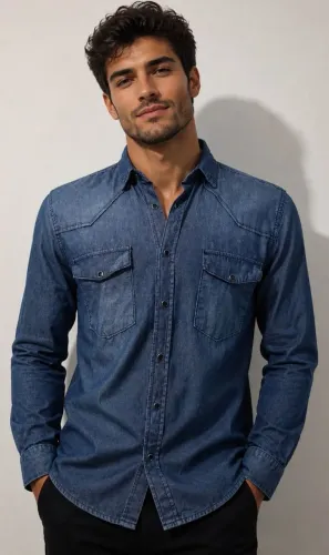 Camisa social Jeans tamanho M, bonita, bem confortável, design moderno.