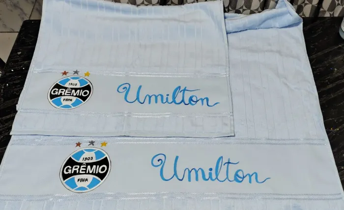Toalha de banho e rosto do Grêmio personalizada com nome 