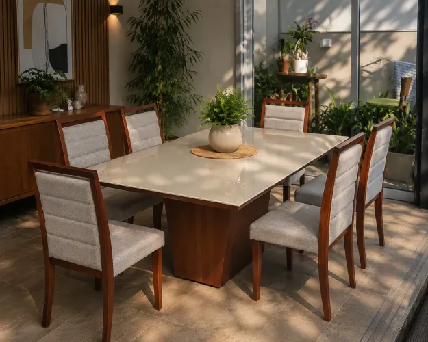 6 cadeiras estofadas em madeira maciça para mesa de jantar