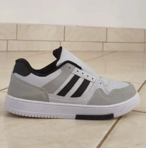 Tênis Casual Branco, Cinza e Preto - Tam. 42