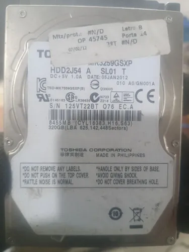 ? HD Notebook 320GB Toshiba - Já com Windows 10 (Pronto p/ Uso)