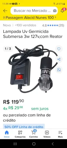 Lâmpada germicida para aquário