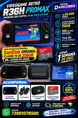 Videogame r36h promax + Cartão de Memória 256gb completo