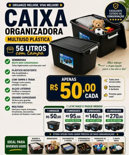 Caixa Organizadora Multiuso 56 Litros com Tampa