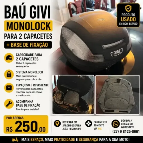 Baú Givi Monolock para 2 capacetes + base de fixação