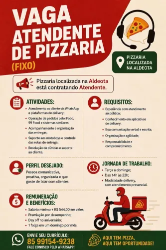 Oportunidade de emprego pizzaria aldeota 