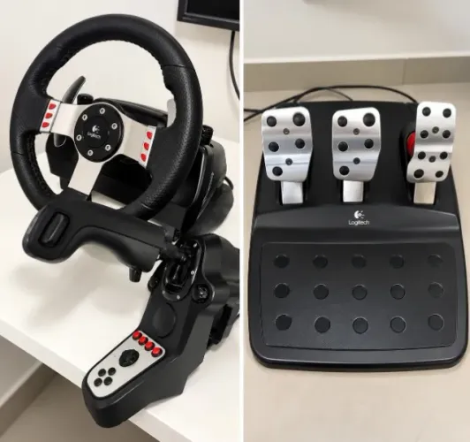 Volante Logitech G27 completo + pedais + câmbio H com manopla Scania