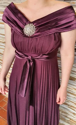 Vestido longo de festa em tule e saia plissada, usado 1x