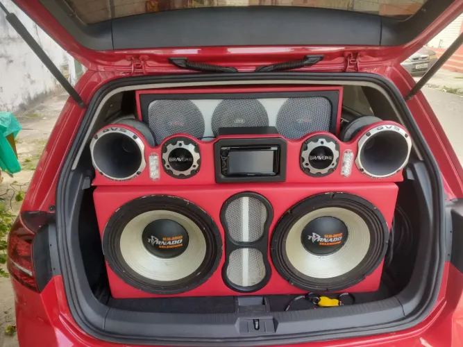 Som automotivo completo com bateria e módulo