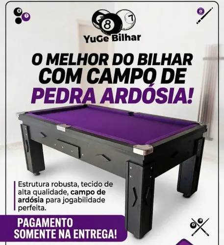 Mesa de bilhar residencial com campo de pedra ardósia (Limeira e região)