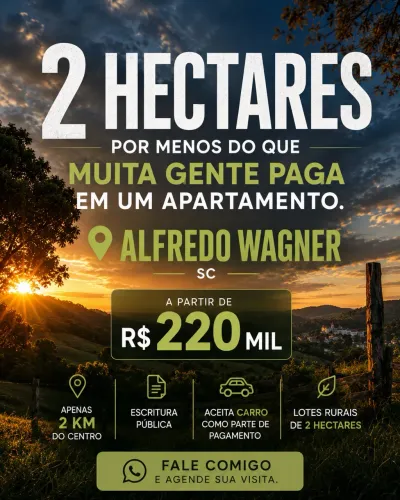 Terreno Alfredo Wagner, 2 hectares, 2 km do centro